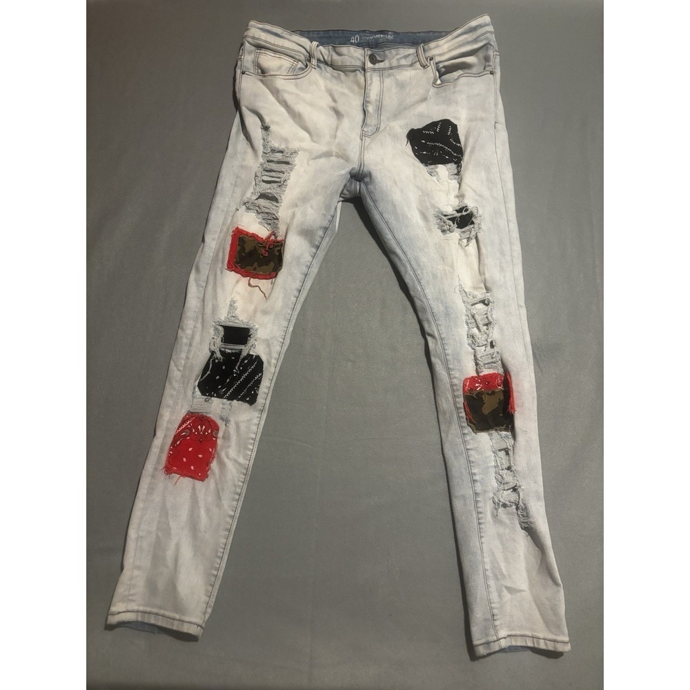 Crysp Denim Men 40 Jeans Harvey 2.0 Patchwork Camo Red Light  Streetwear Grunge